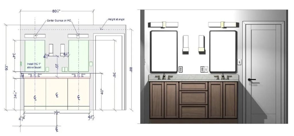 Bathroom Floor Plan Service with detailed elevation drawing for accurate remodeling and interior design planning.