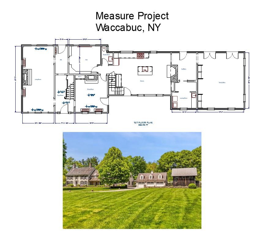 Westchester’s #1 Floor Plan Service. Accurate home measurement project of a Waccabuc, NY, by Home Measure Service, creating detailed floor plans and room dimensions for interior designers